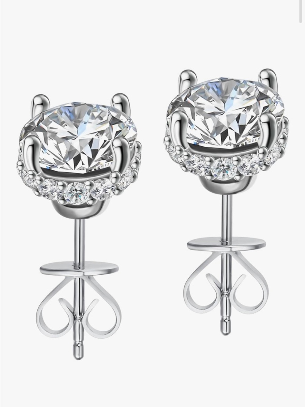 Certified Moissanite Clear Halo Stud Earrings 1 kt, 2 kt total